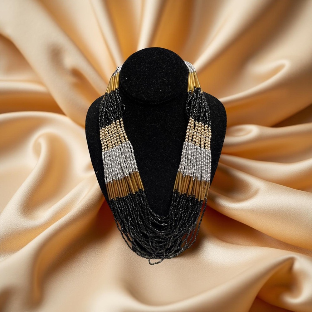 Chic Black and Gold Multi-Strand Necklace